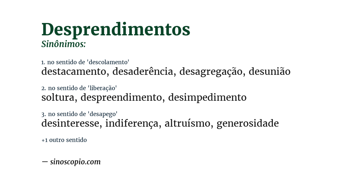 Sinônimo de desprendimentos