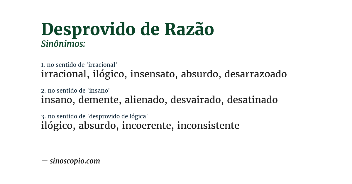 Sinônimo de desprovido de razão