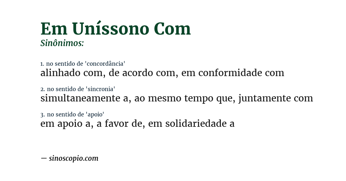 Sinônimo de em uníssono com
