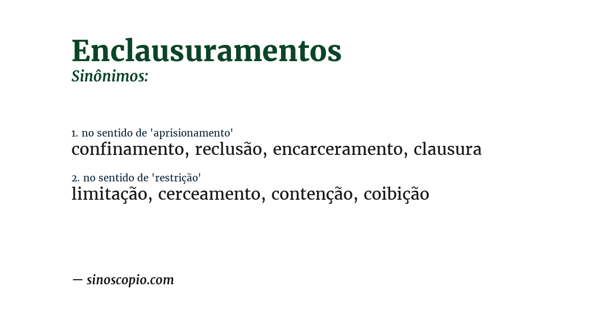 Sinônimo de enclausuramentos