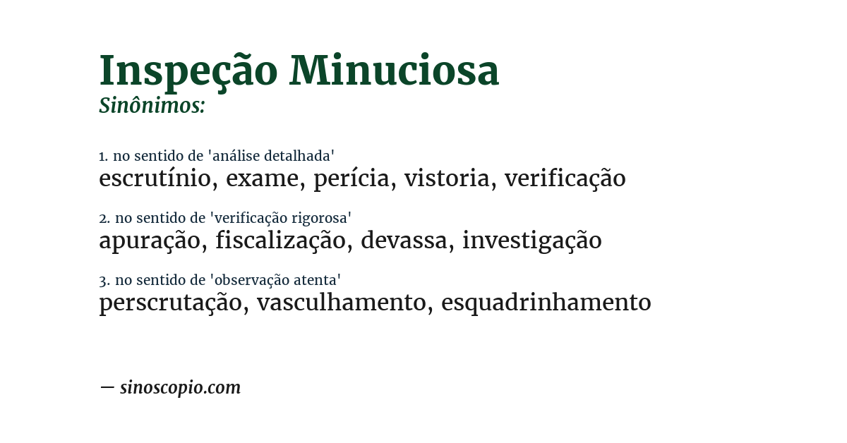 Sinônimo de inspeção minuciosa