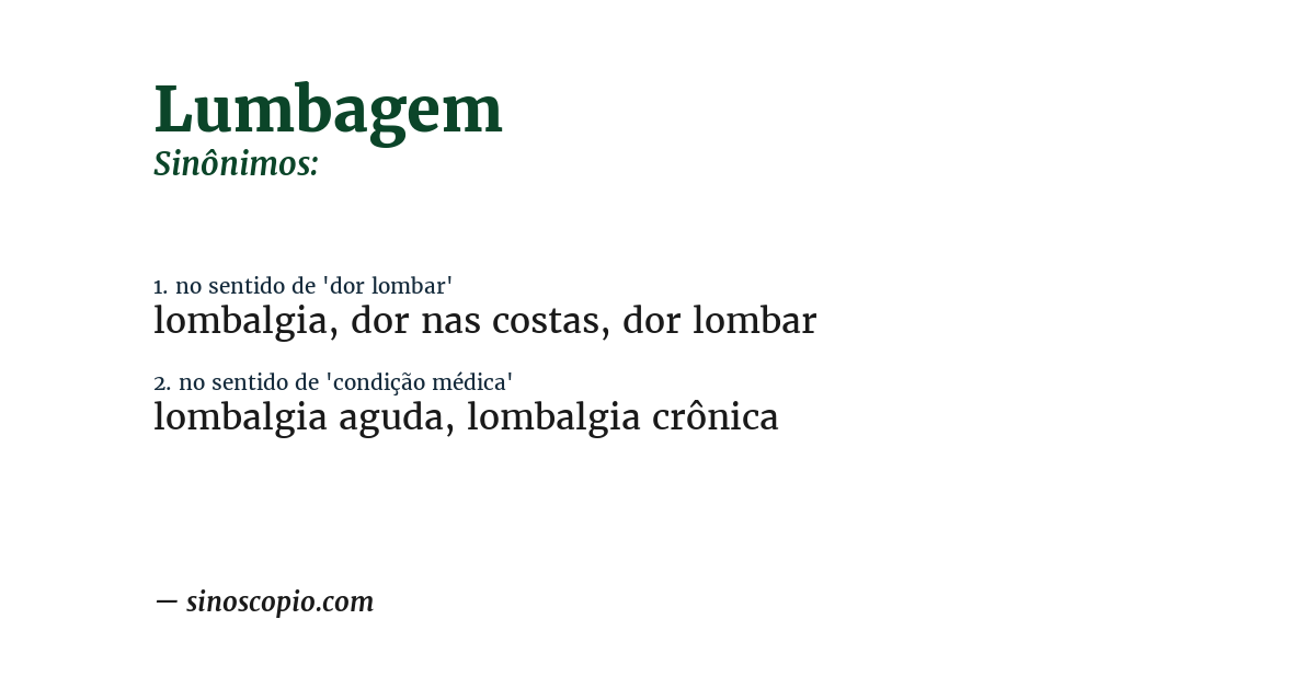 Sinônimo de lumbagem