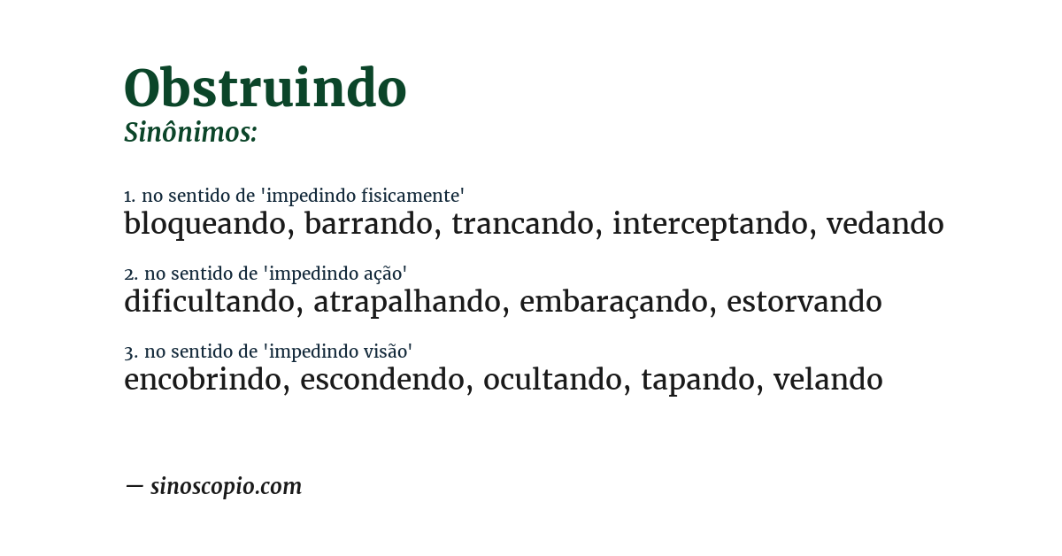 Sinônimo de obstruindo