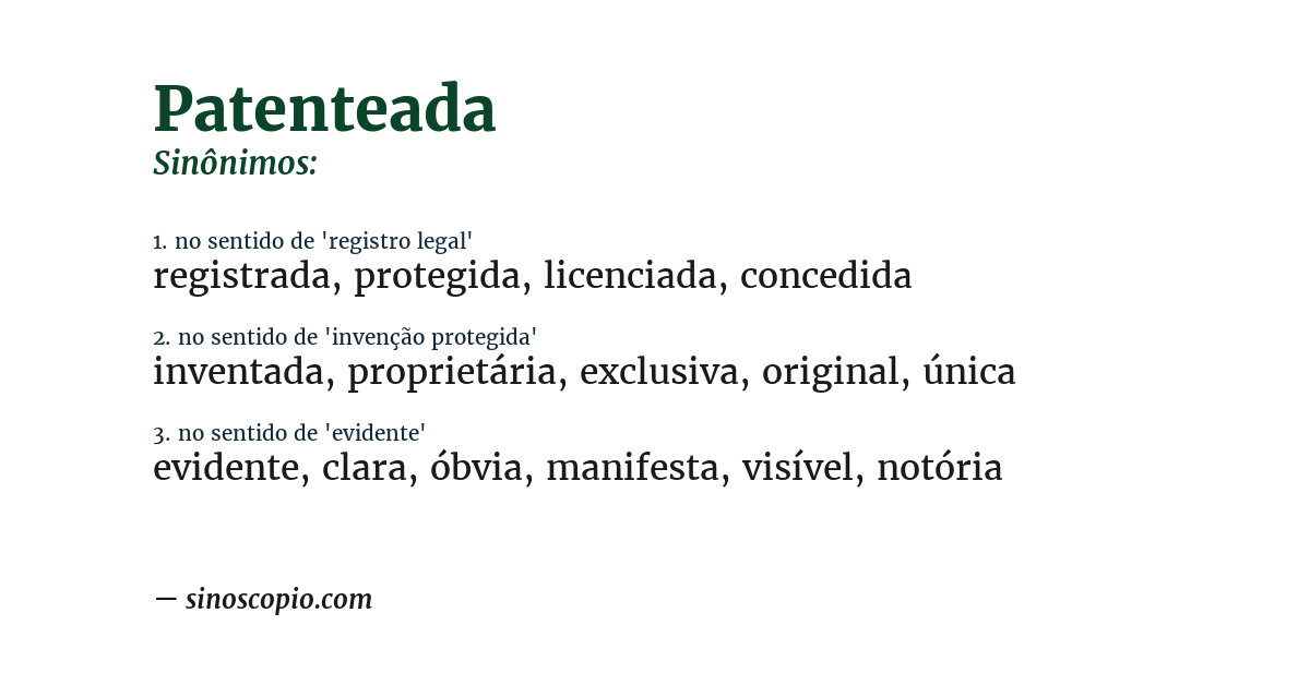 Sinônimo de patenteada