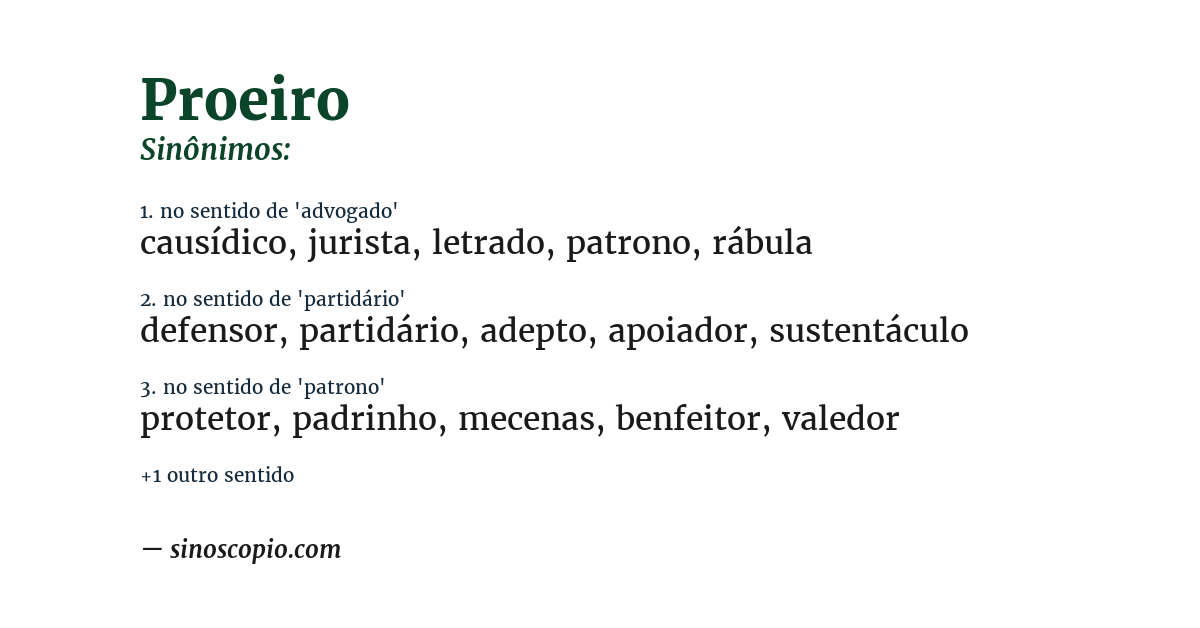 Sinônimo de proeiro