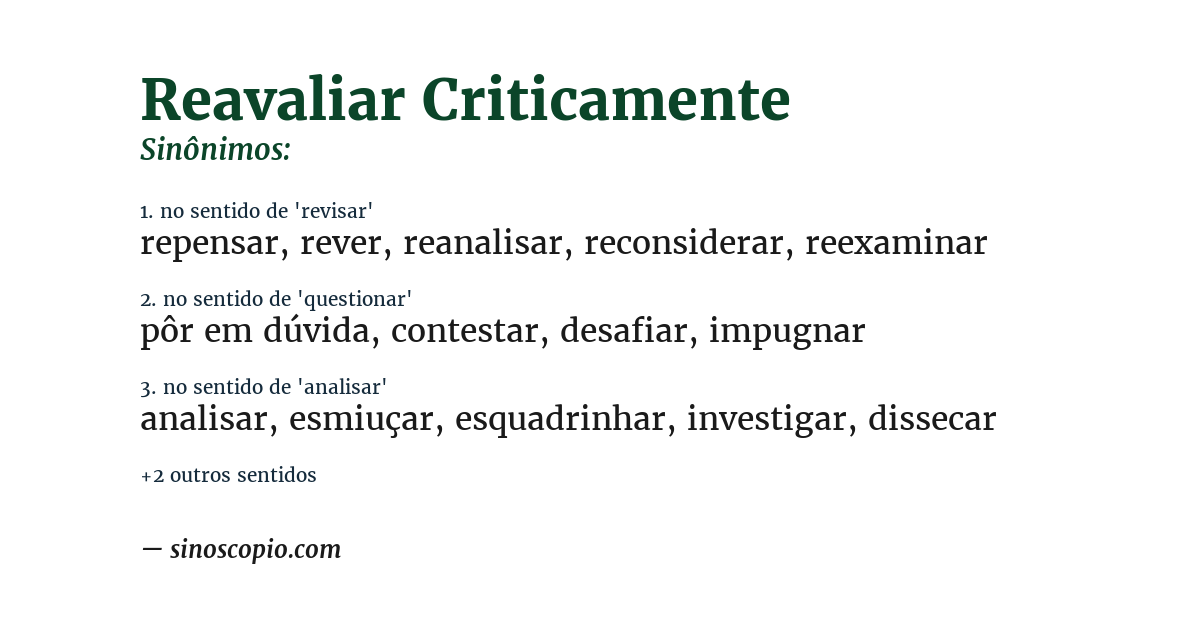 Sinônimo de reavaliar criticamente