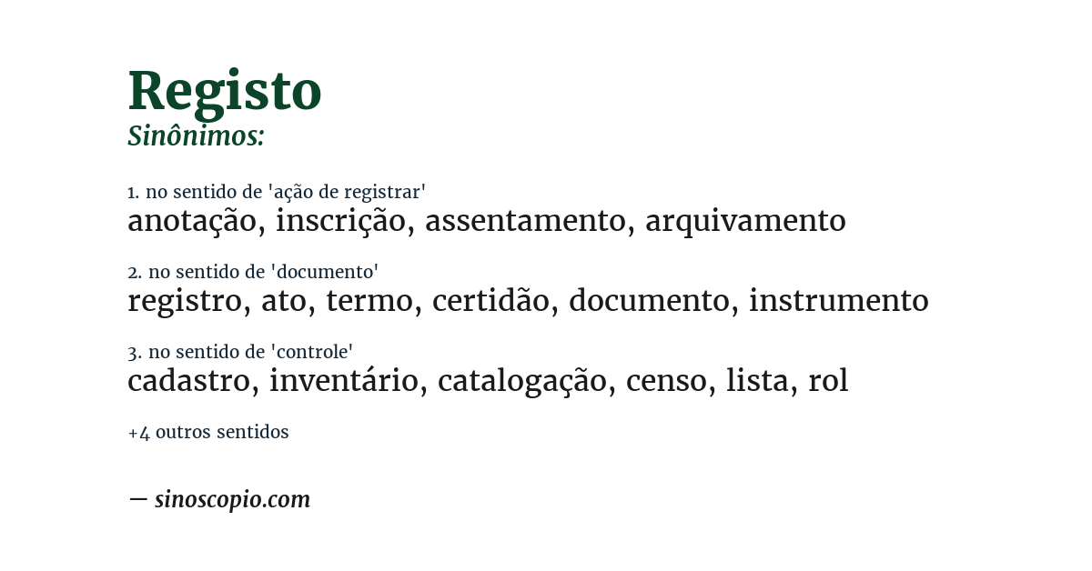 Sinônimo de registo