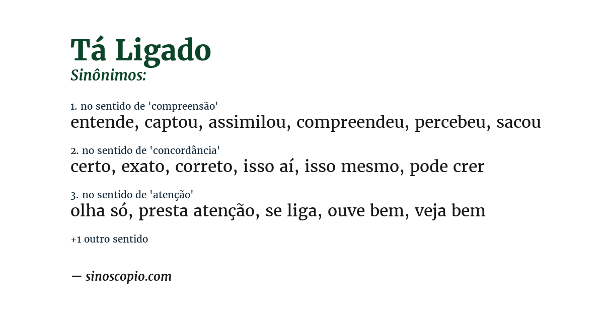 Sinônimo de tá ligado