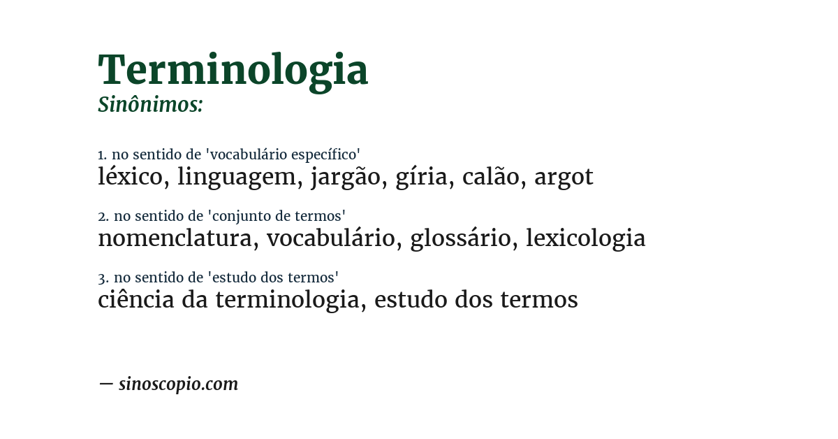 Sinônimo de terminologia