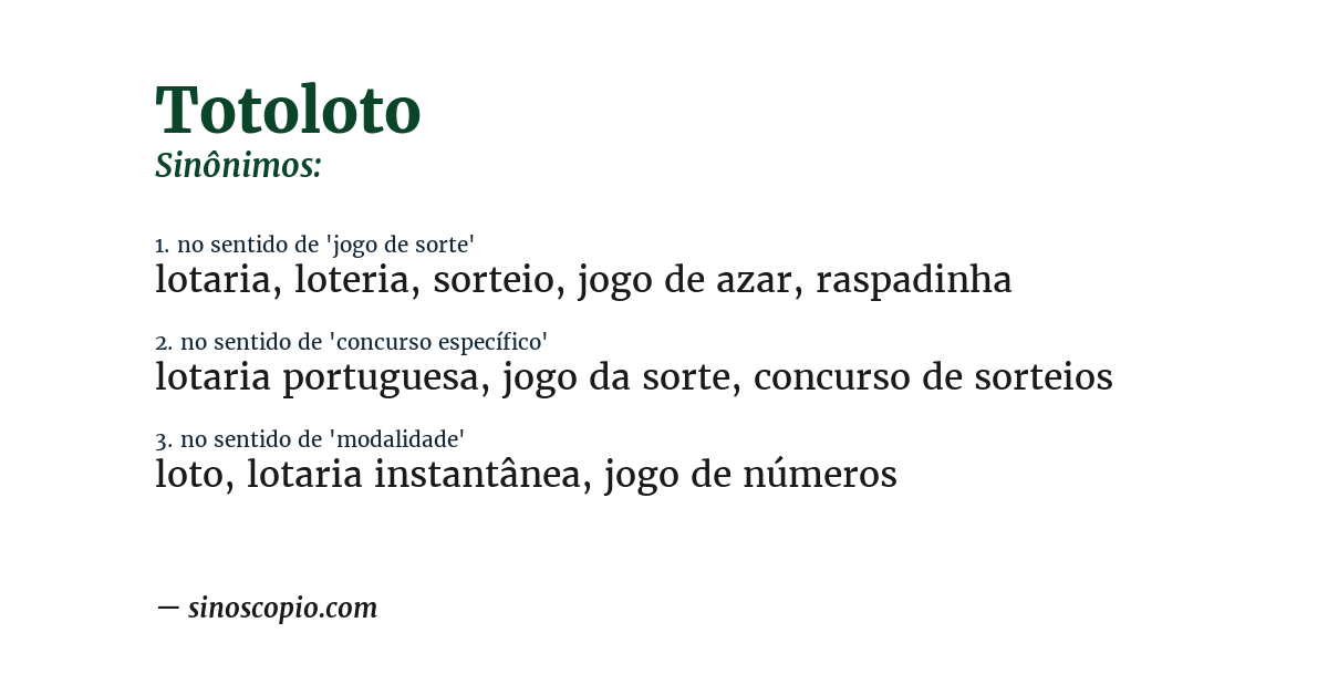 Sinônimo de totoloto