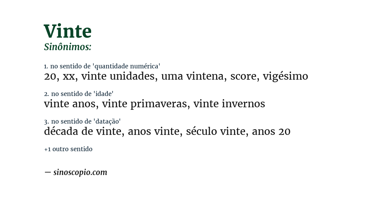 Sinônimo de vinte