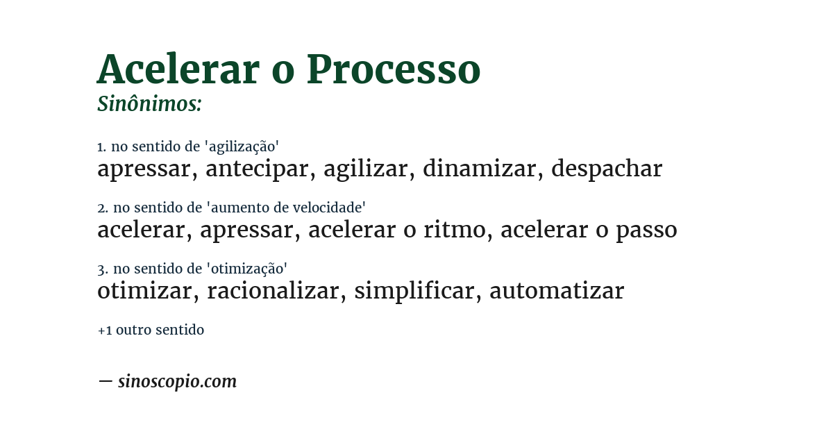 Sinônimo de acelerar o processo