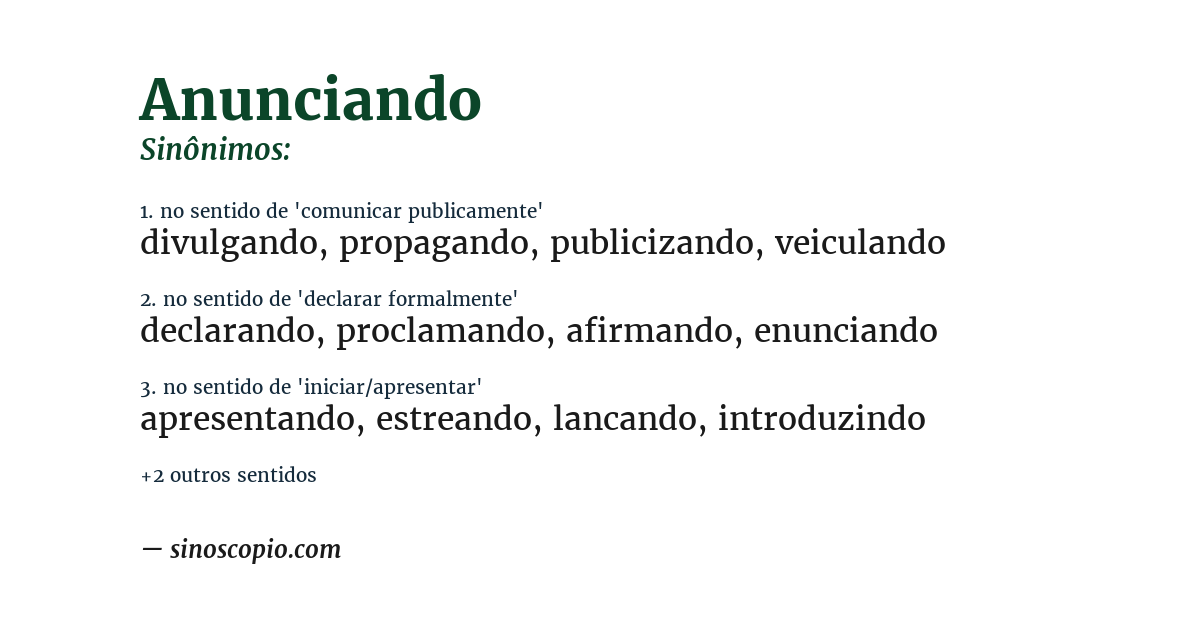 Sinônimo de anunciando