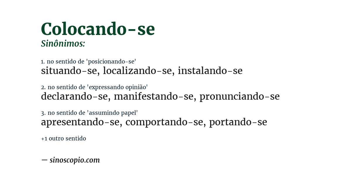 Sinônimo de colocando-se