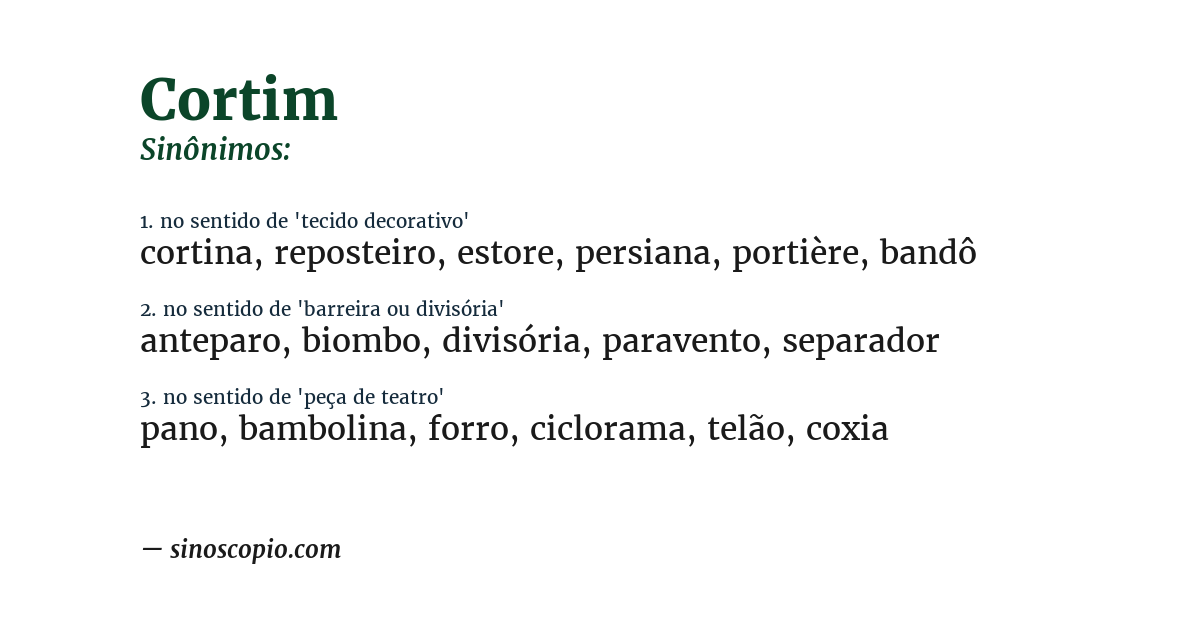 Sinônimo de cortim