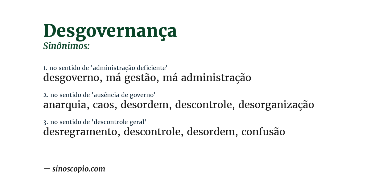 Sinônimo de desgovernança