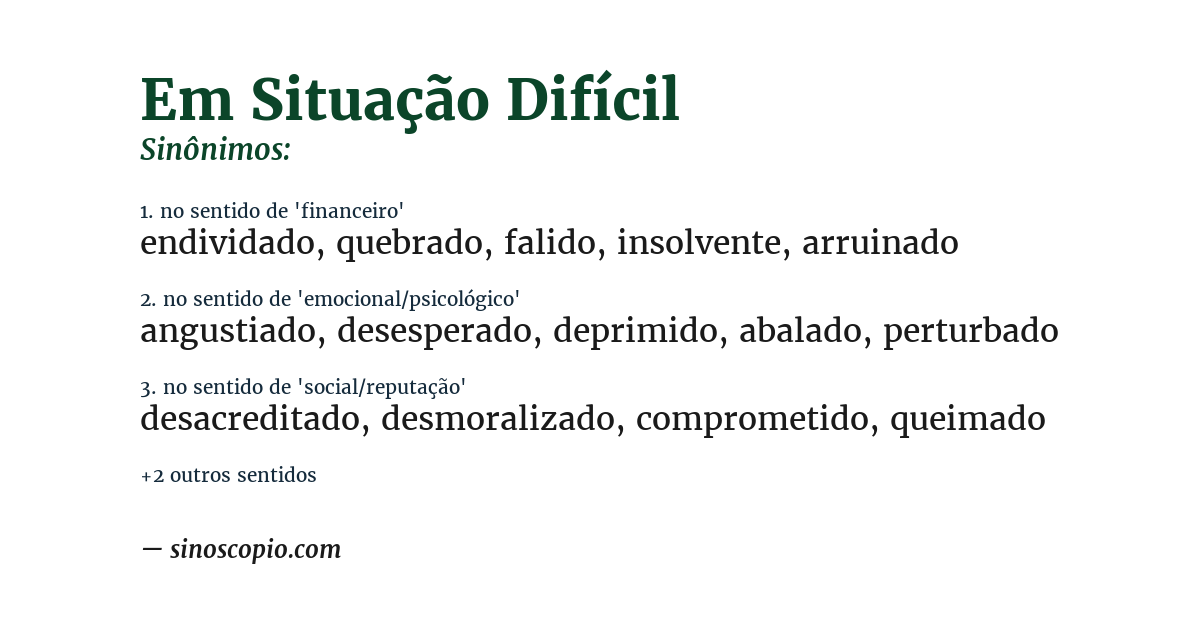 Sinônimo de em situação difícil