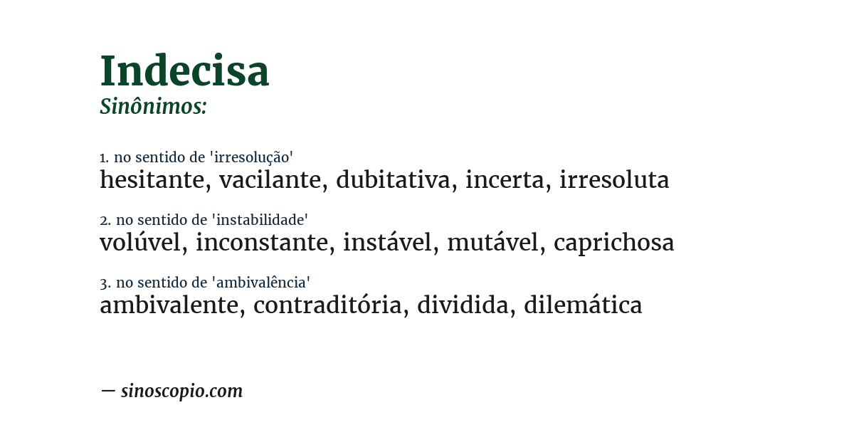 Sinônimo de indecisa