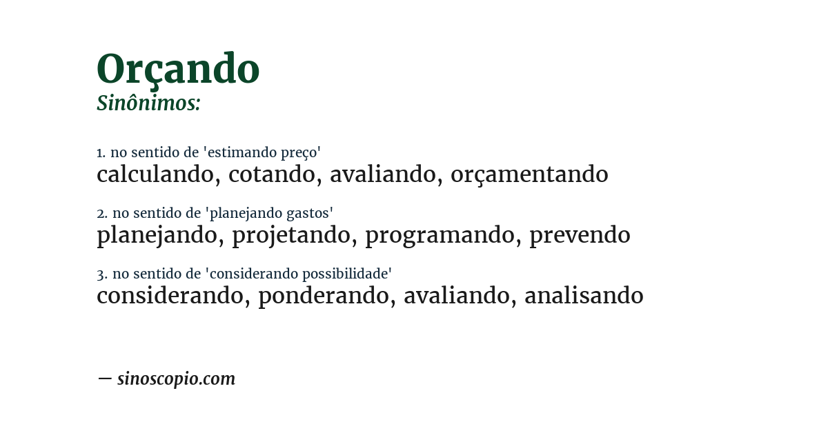Sinônimo de orçando