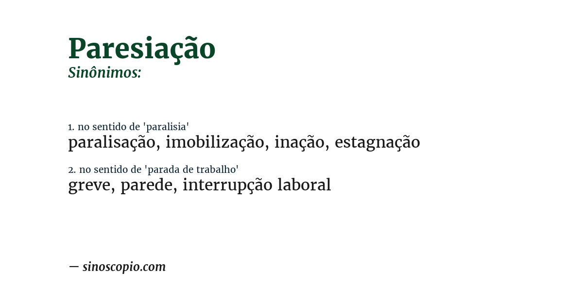 Sinônimo de paresiação