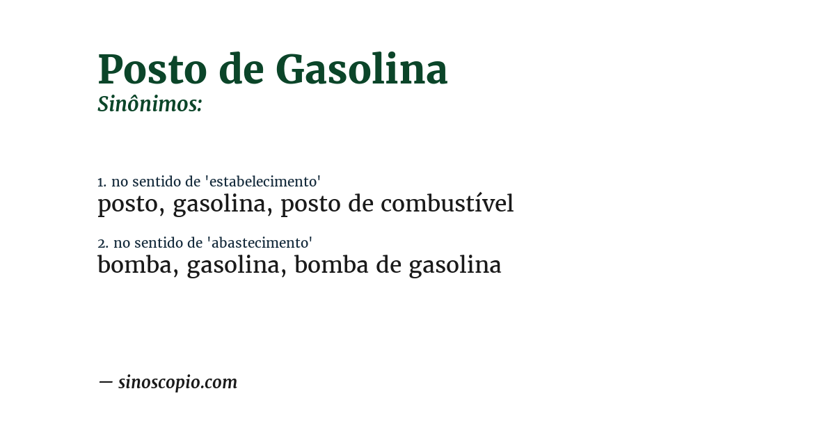 Sinônimo de posto de gasolina
