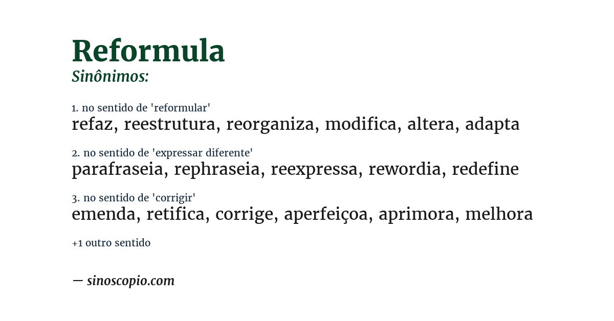 Sinônimo de reformula