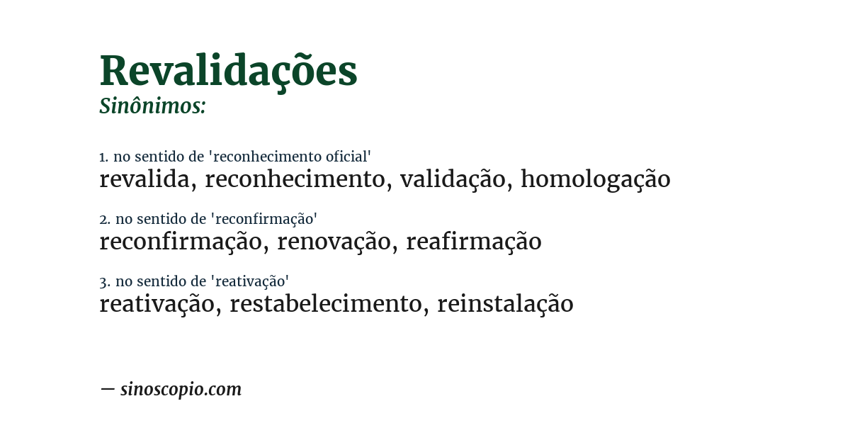Sinônimo de revalidações