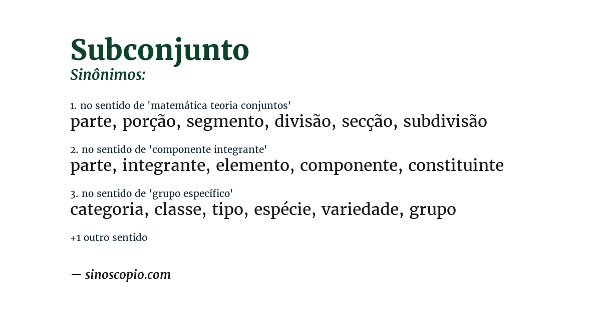 Sinônimo de subconjunto