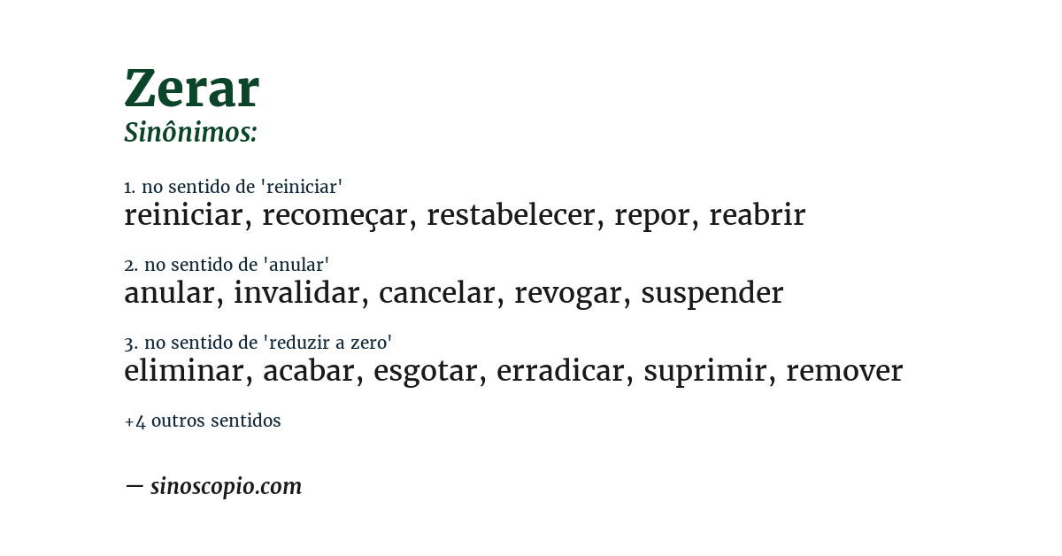 Sinônimo de zerar