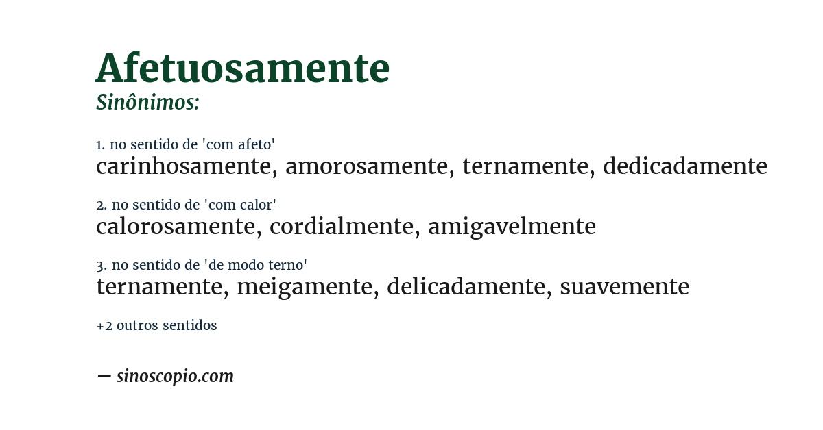 Sinônimo de afetuosamente