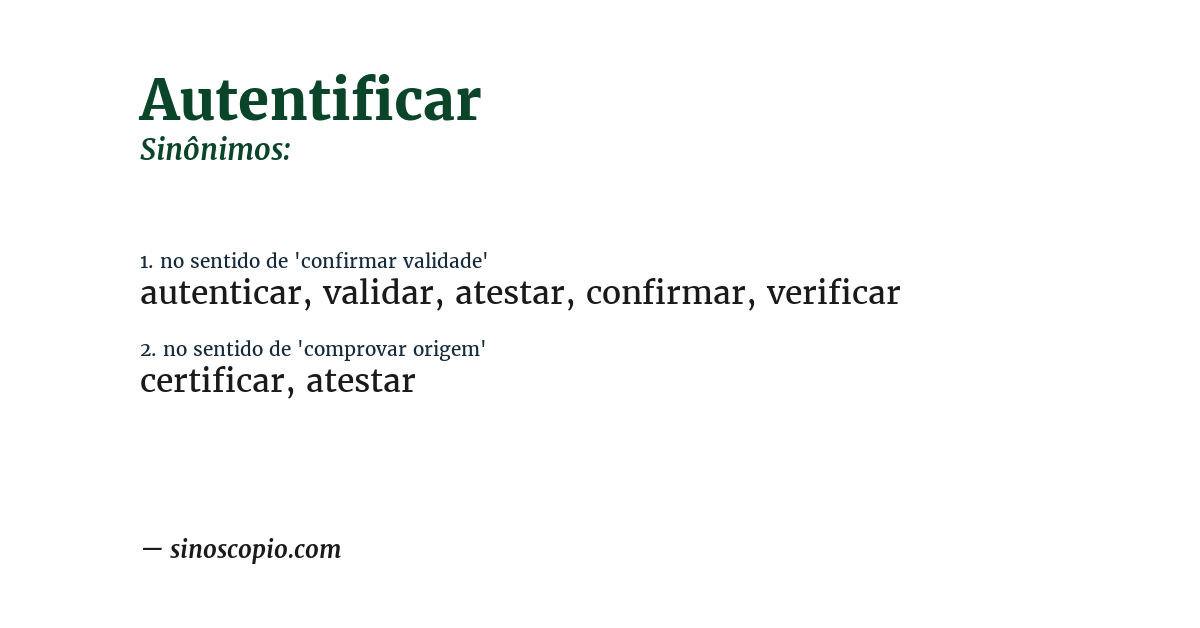 Sinônimo de autentificar