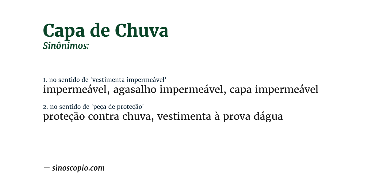 Sinônimo de capa de chuva