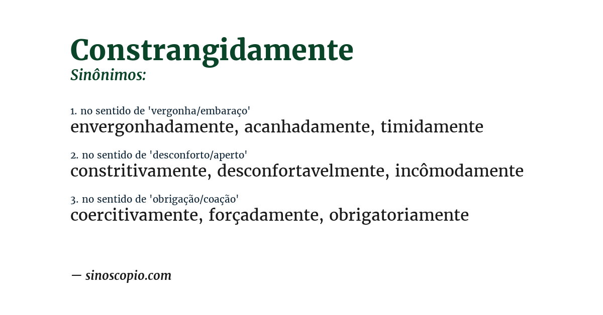 Sinônimo de constrangidamente