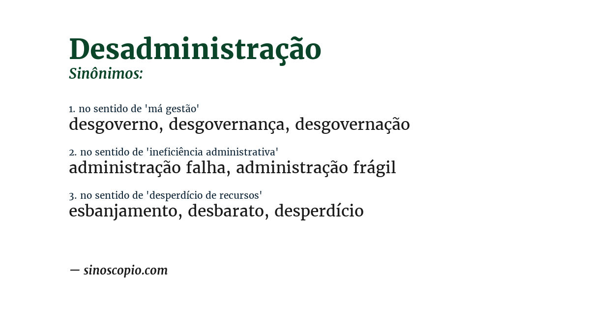 Sinônimo de desadministração