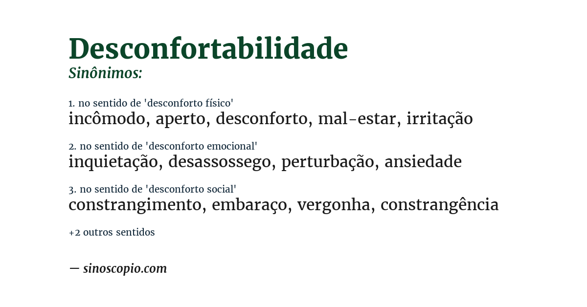 Sinônimo de desconfortabilidade