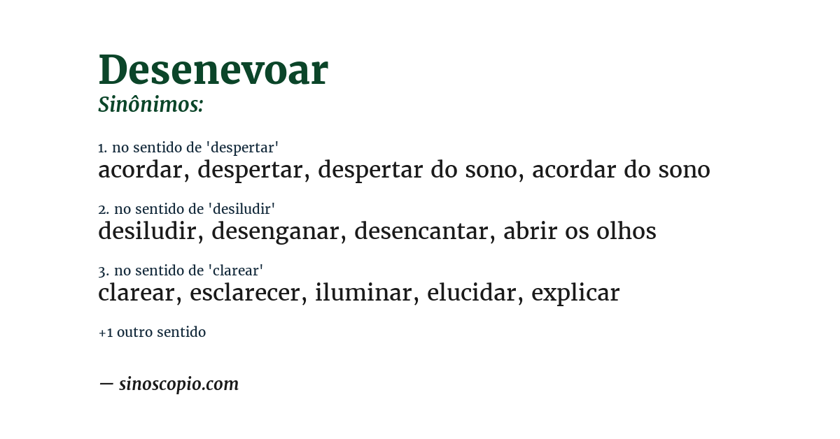 Sinônimo de desenevoar