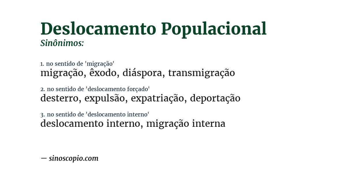 Sinônimo de deslocamento populacional