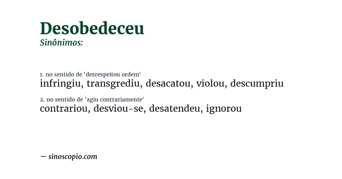 Sinônimo de desobedeceu