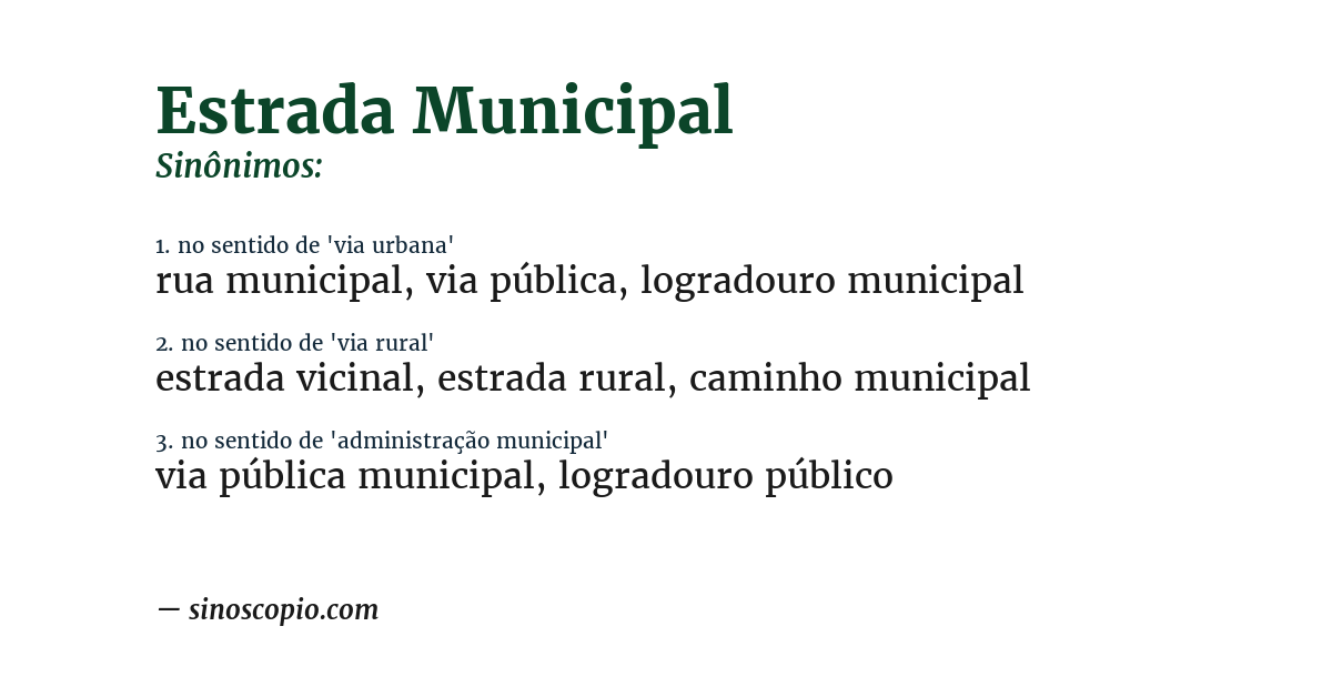 Sinônimo de estrada municipal