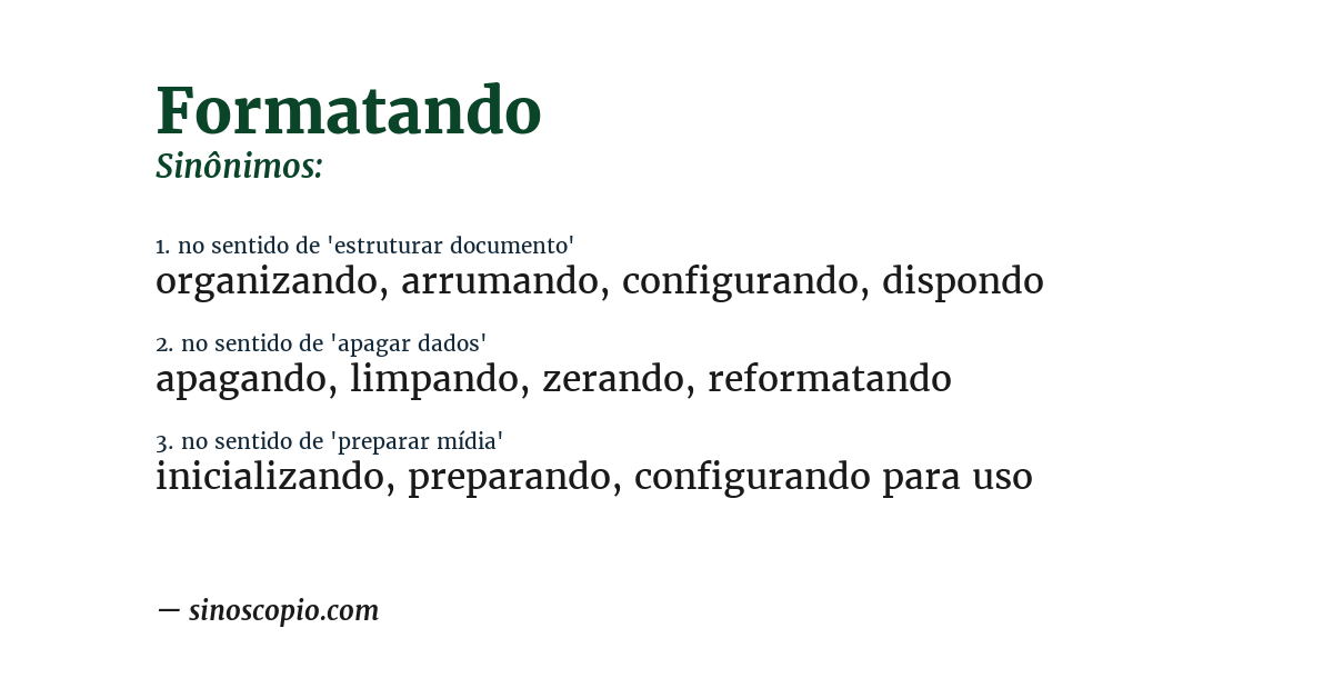 Sinônimo de formatando