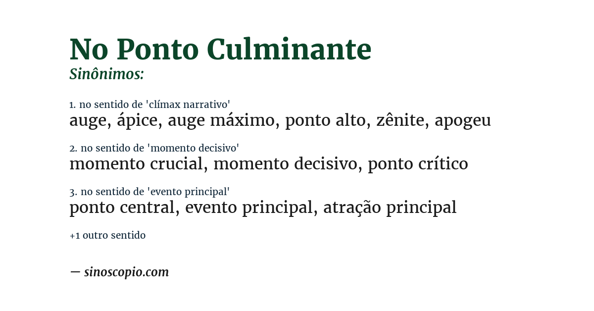 Sinônimo de no ponto culminante