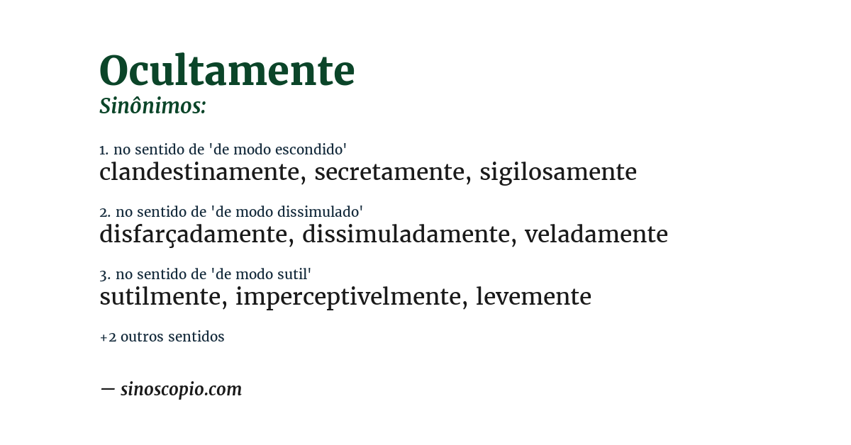 Sinônimo de ocultamente