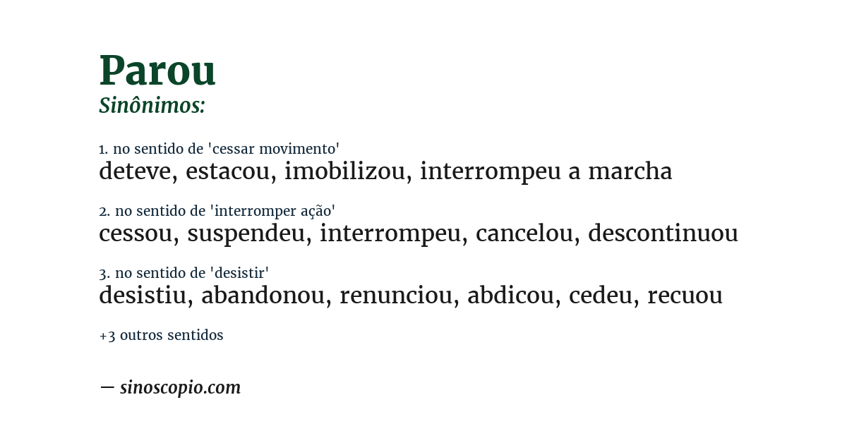 Sinônimo de parou