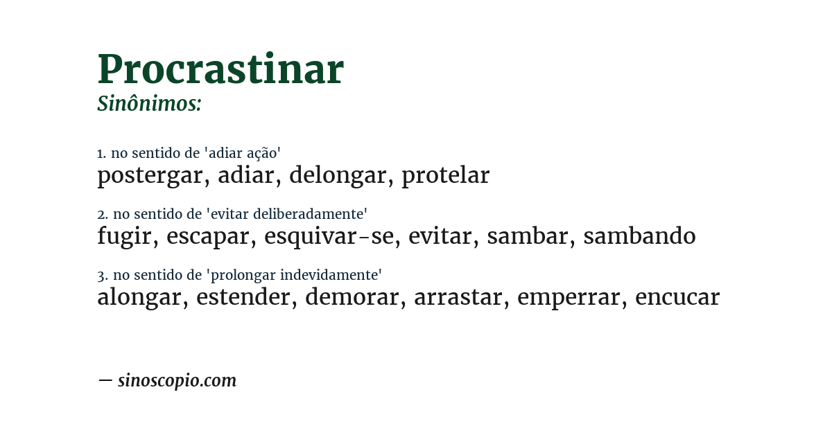 Sinônimo de procrastinar