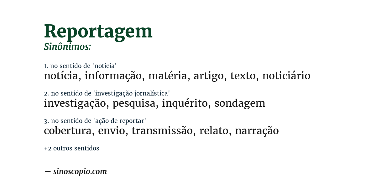 Sinônimo de reportagem