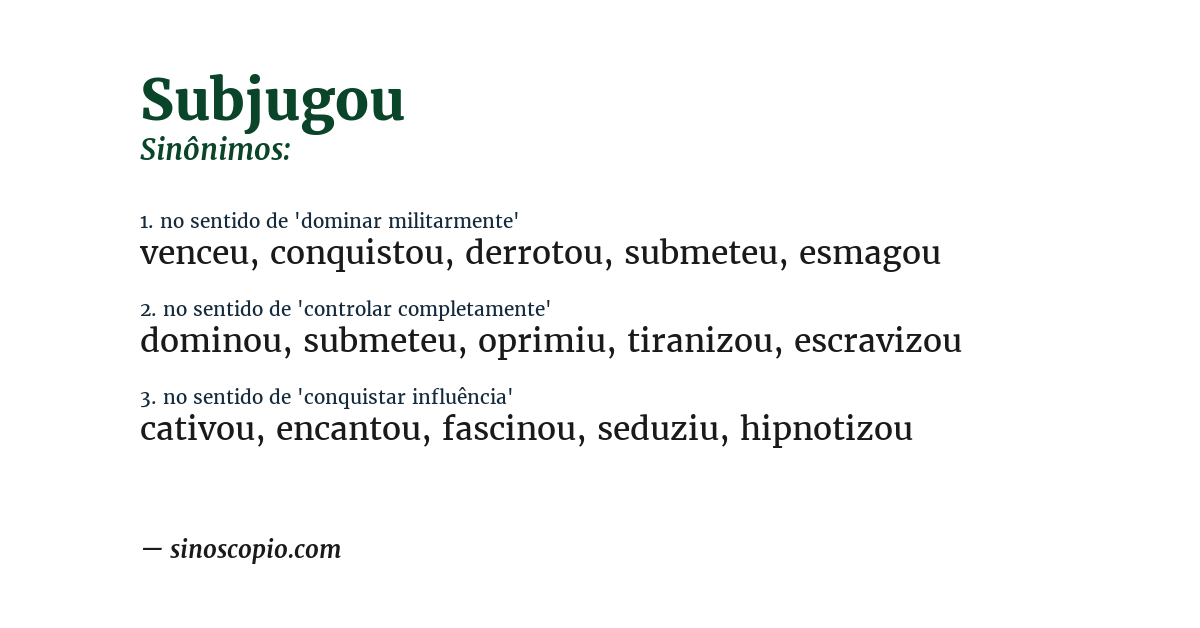Sinônimo de subjugou