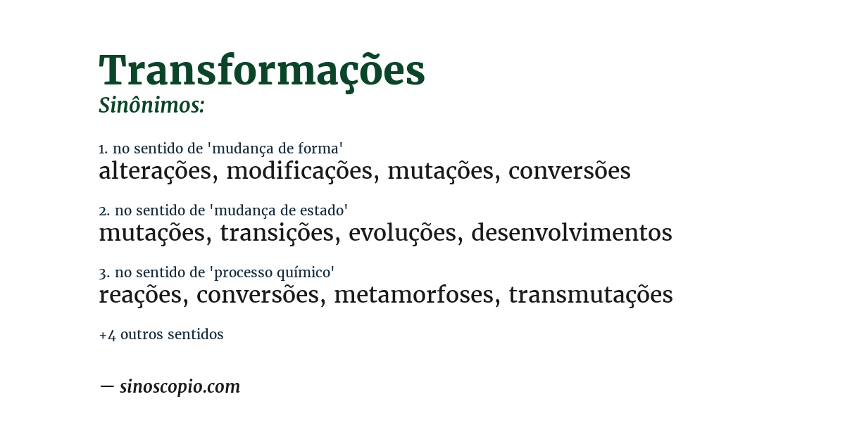 Sinônimo de transformações
