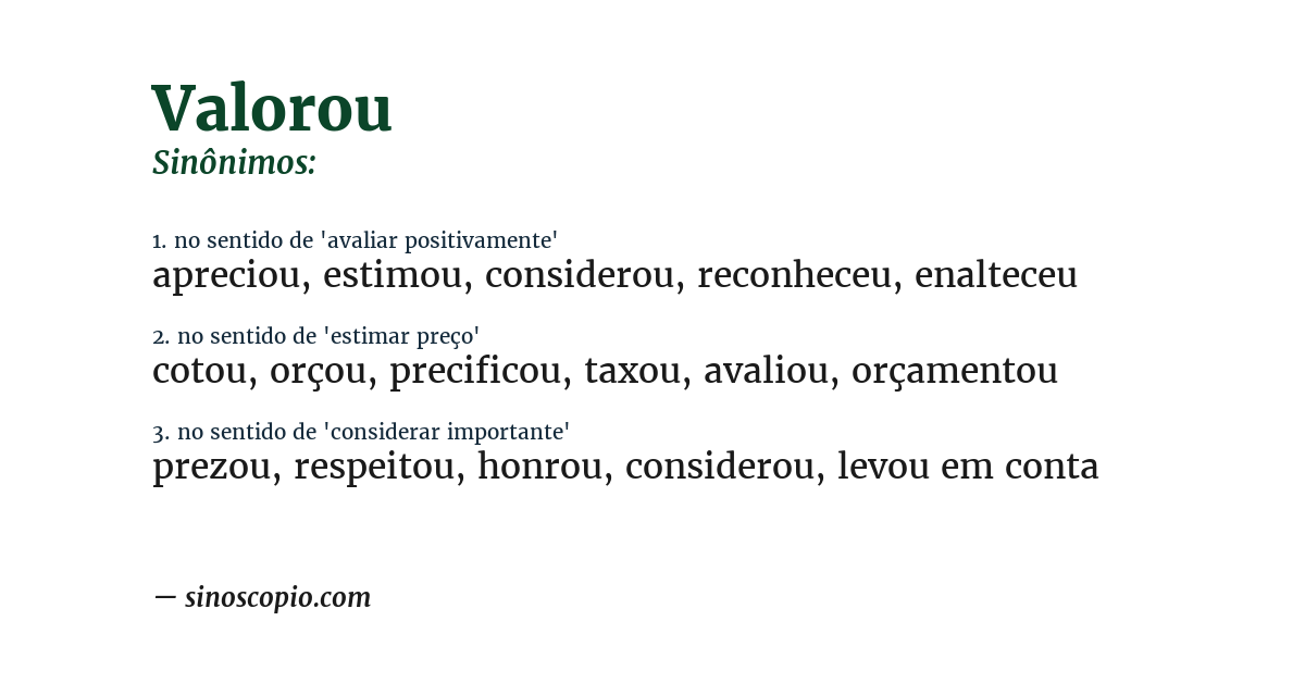 Sinônimo de valorou