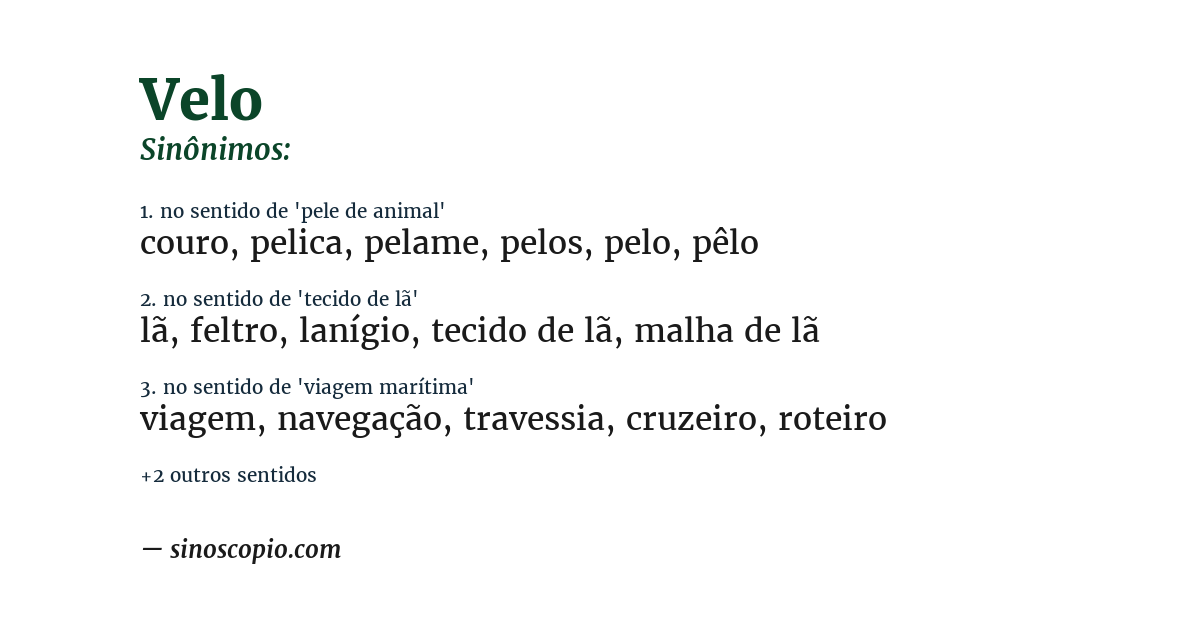 Sinônimo de velo