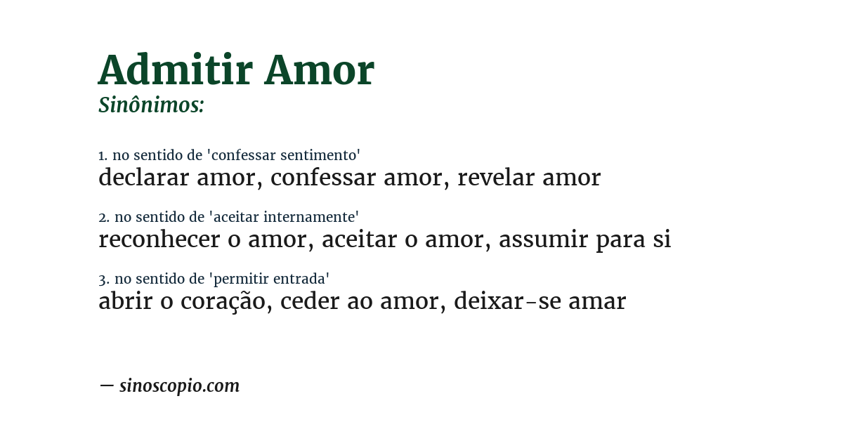 Sinônimo de admitir amor